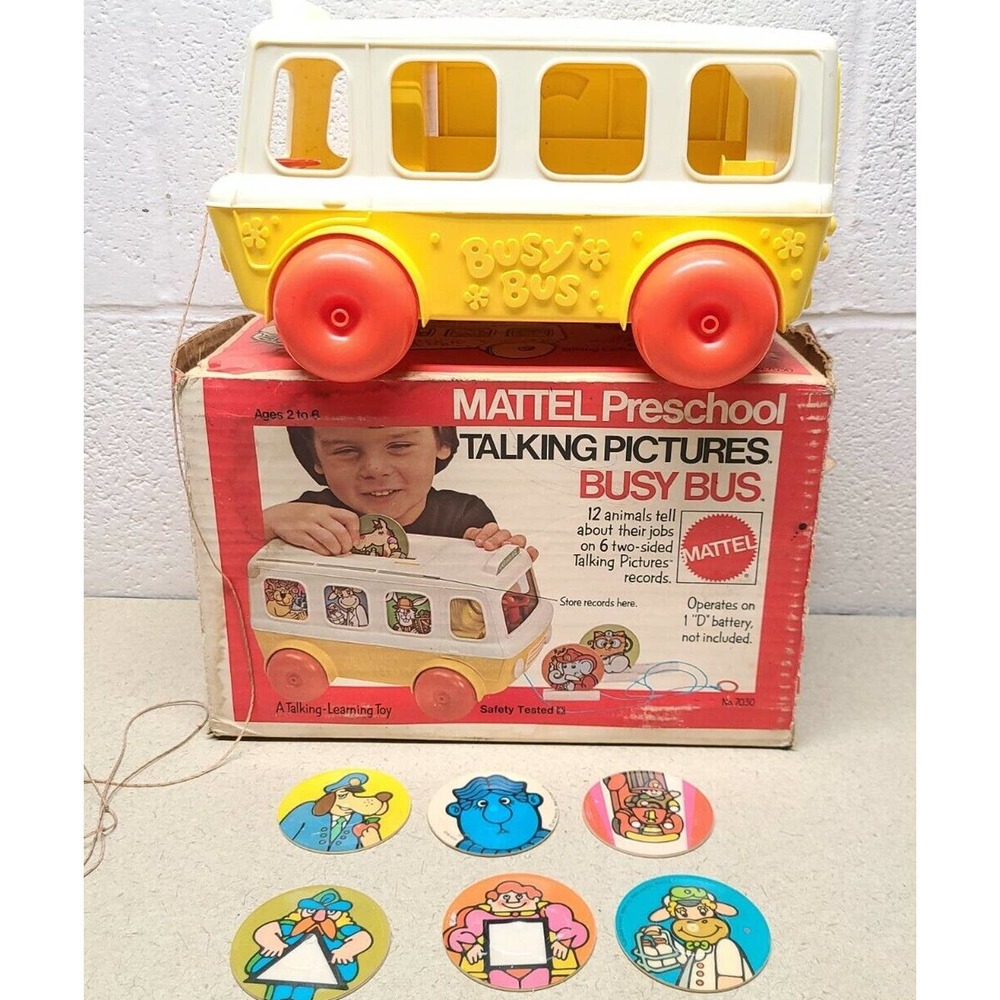 Talking Pictures Busy Bus Toy by Mattel Vintage 1972 with Box
